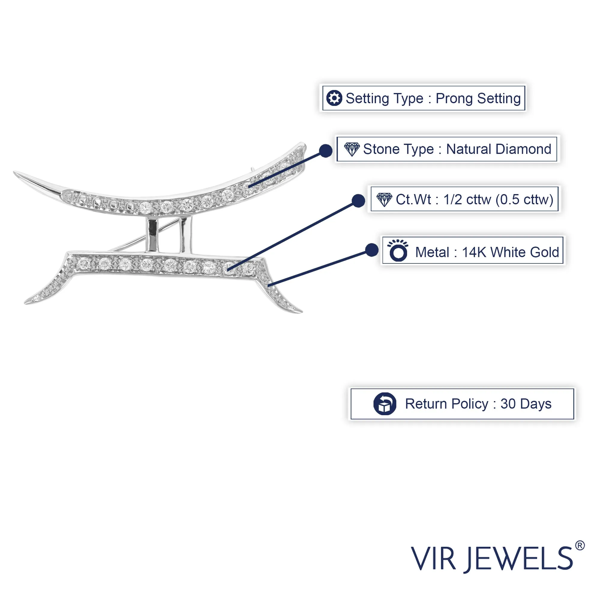 1/2 cttw Diamond Prong Set Brooch Pin in 14K Gold