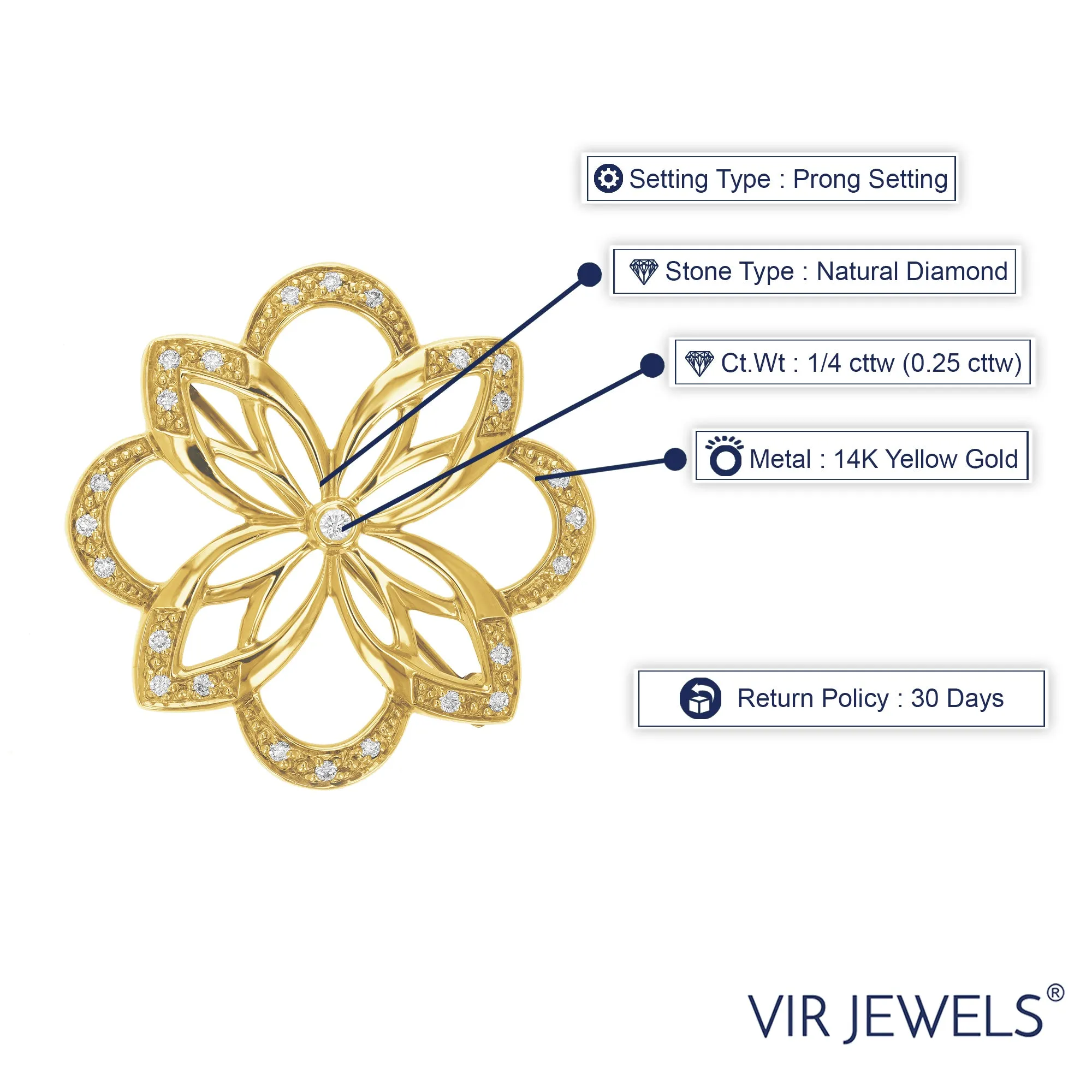 1/4 cttw Diamond Brooch Pin in 14K Gold