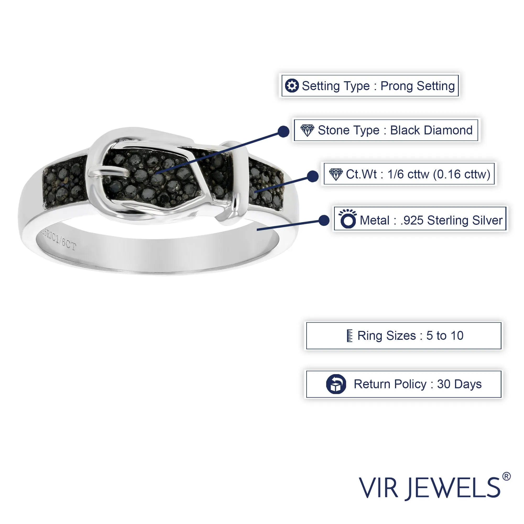 1/6 cttw Black Diamond Belt Band in .925 Sterling Silver