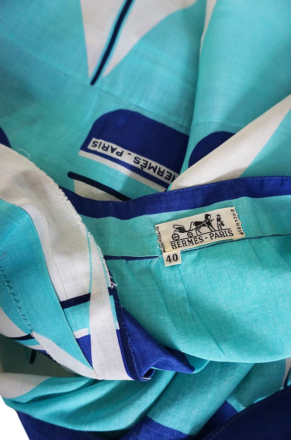 1960s Hermes SailBoat Print Shift Dress & Scarf