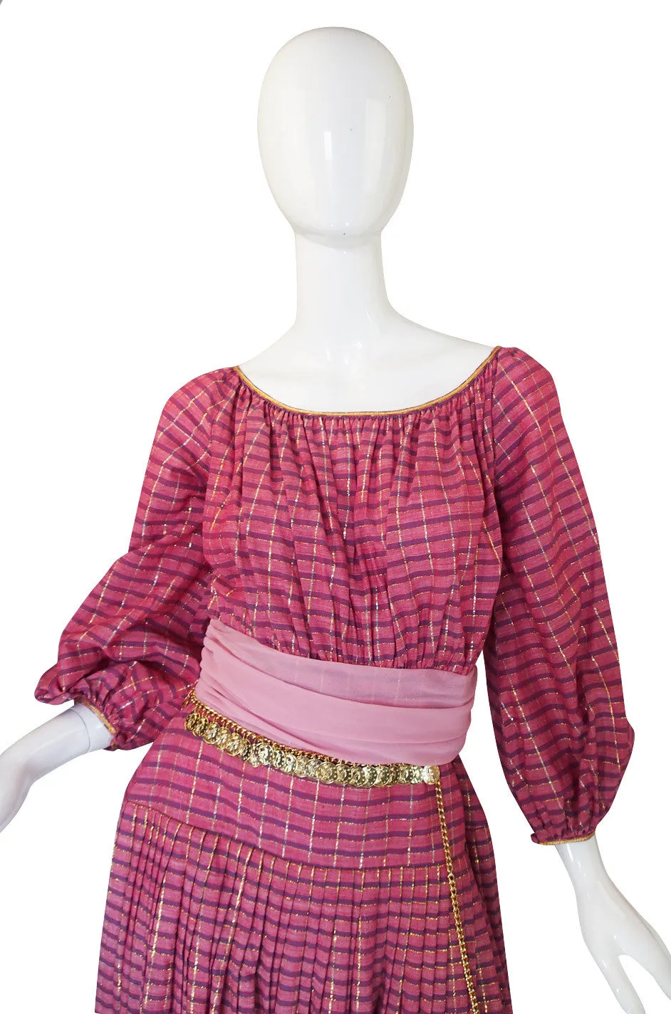 1960s Pat Sandler Pink & Gold Maxi Dress