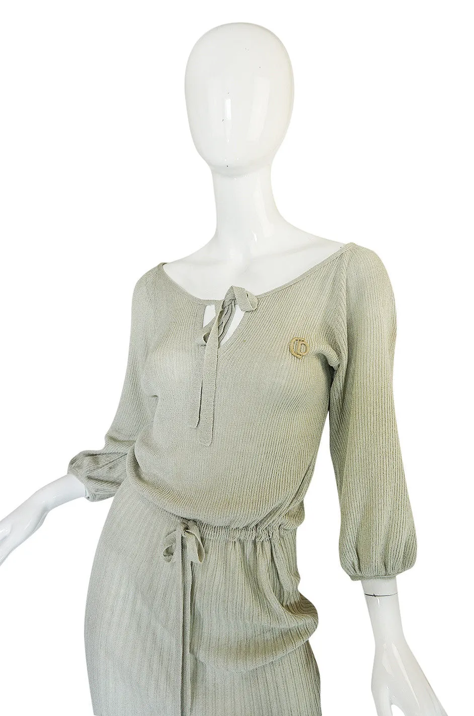 1970s Christian Dior Pale Green Knit Midi Dress