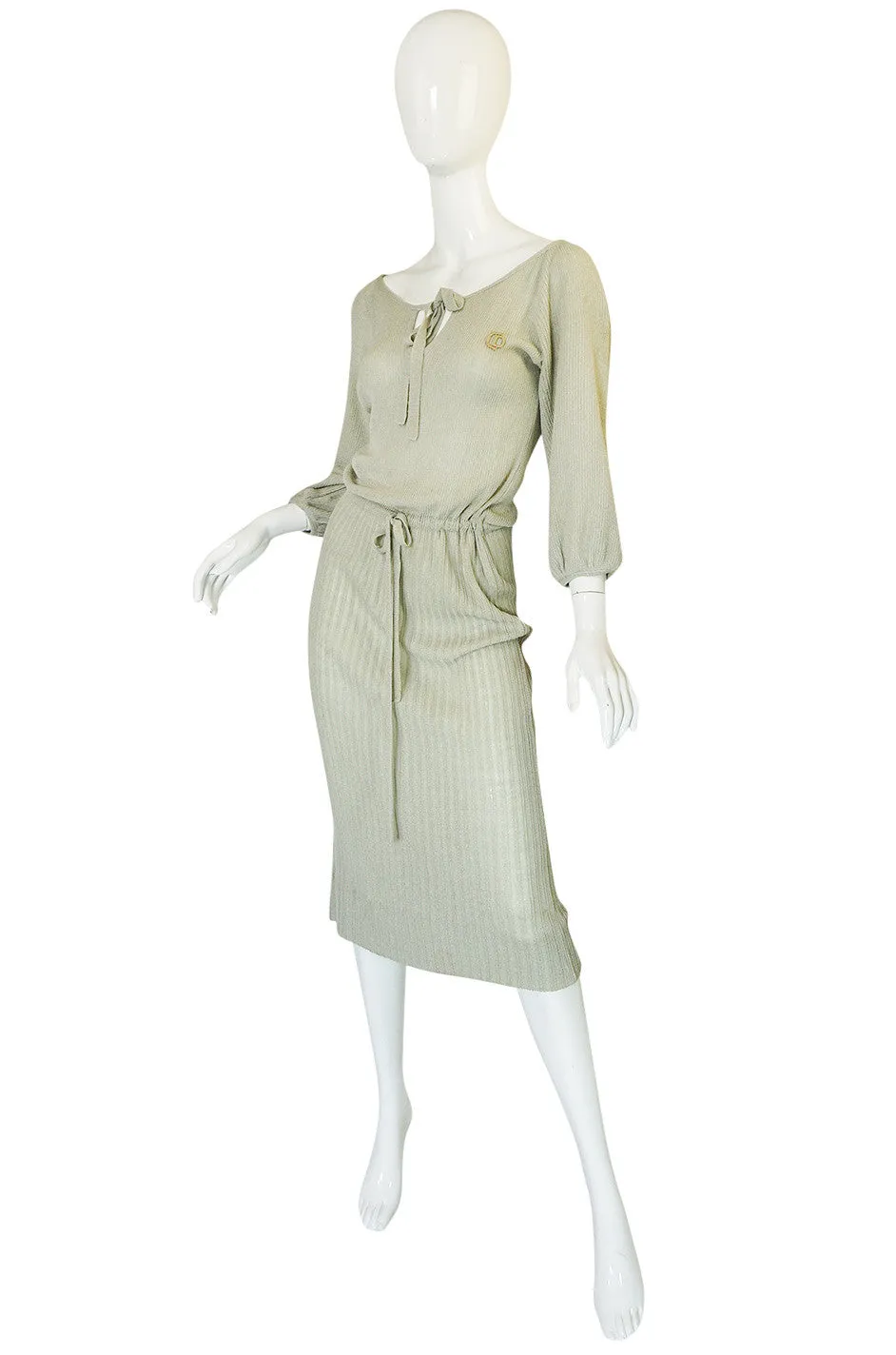 1970s Christian Dior Pale Green Knit Midi Dress