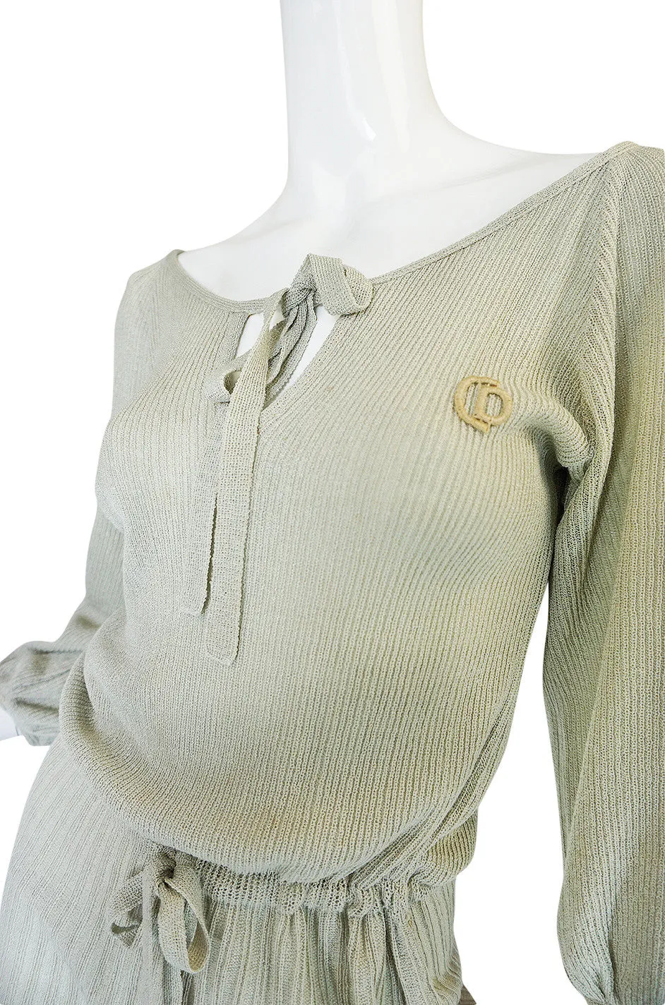1970s Christian Dior Pale Green Knit Midi Dress