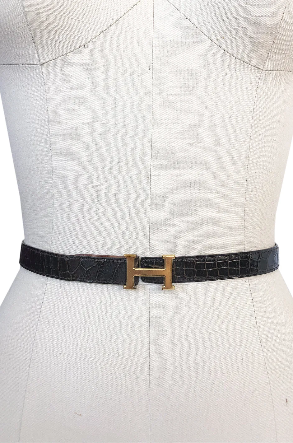 1974 Hermes Authentic Brown Crocodile and Gold H Belt
