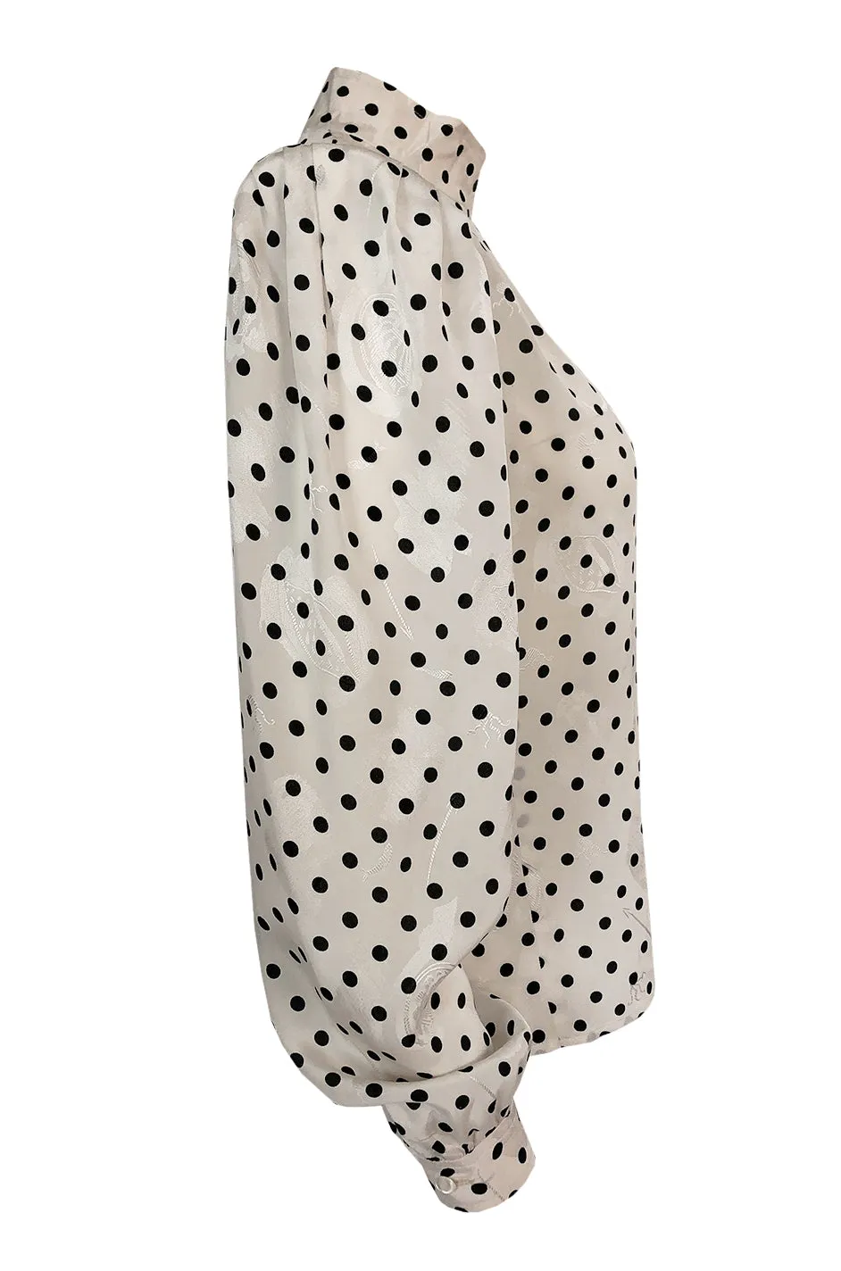 1980s Emanuel Ungaro Black and White Dot Printed Silk Top