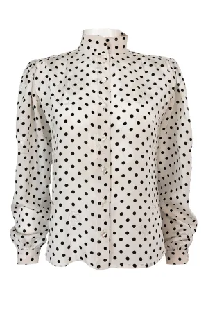 1980s Emanuel Ungaro Black and White Dot Printed Silk Top