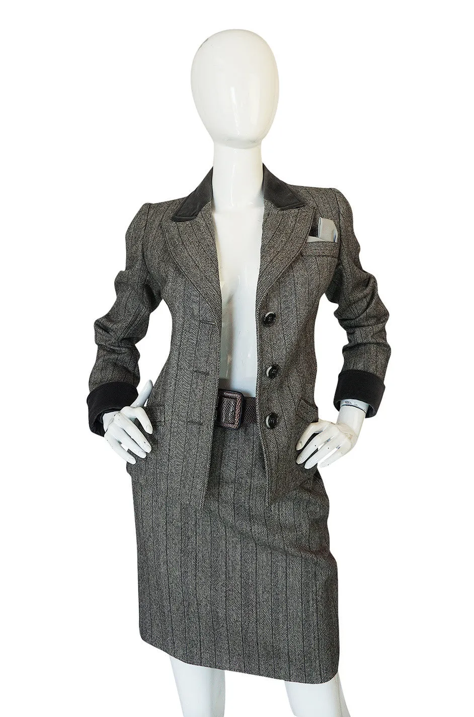1980s Yves Saint Laurent Haute Couture Herringbone Suit