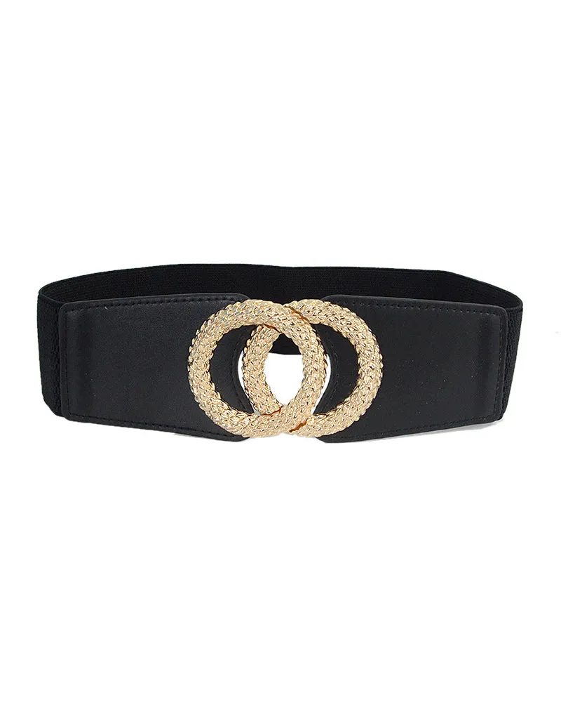 1pc Dual Round Buckle Elastic Wide Belt