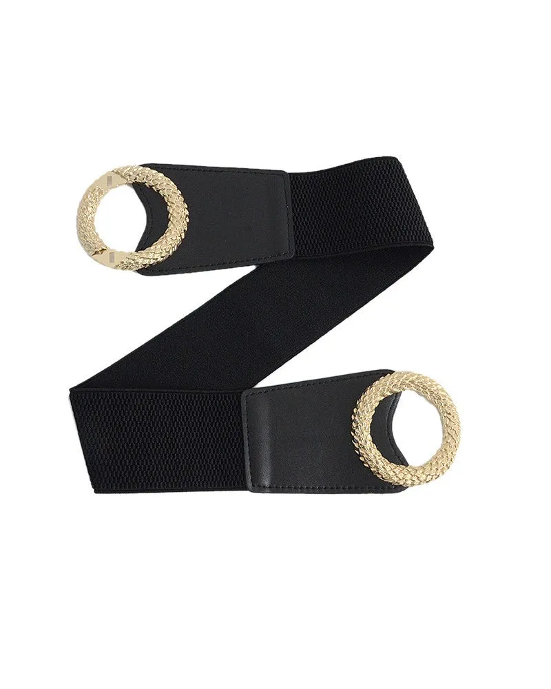 1pc Dual Round Buckle Elastic Wide Belt