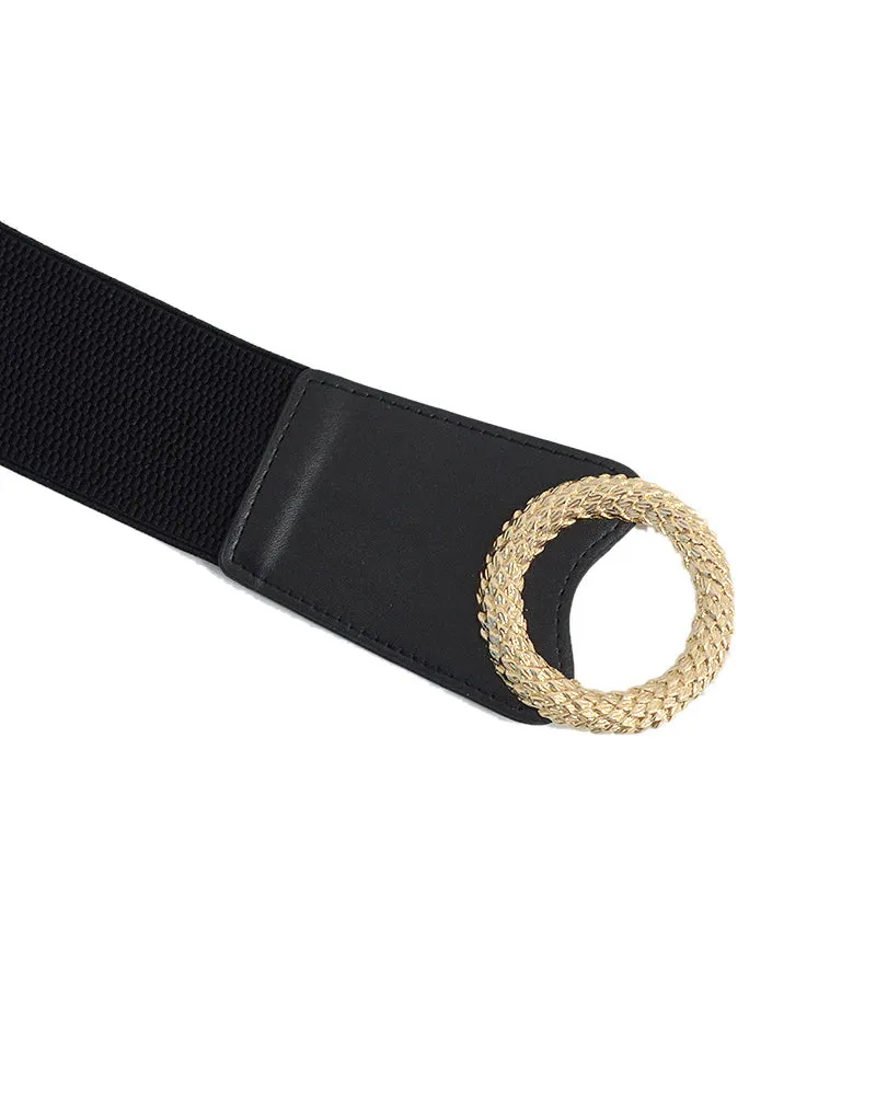 1pc Dual Round Buckle Elastic Wide Belt