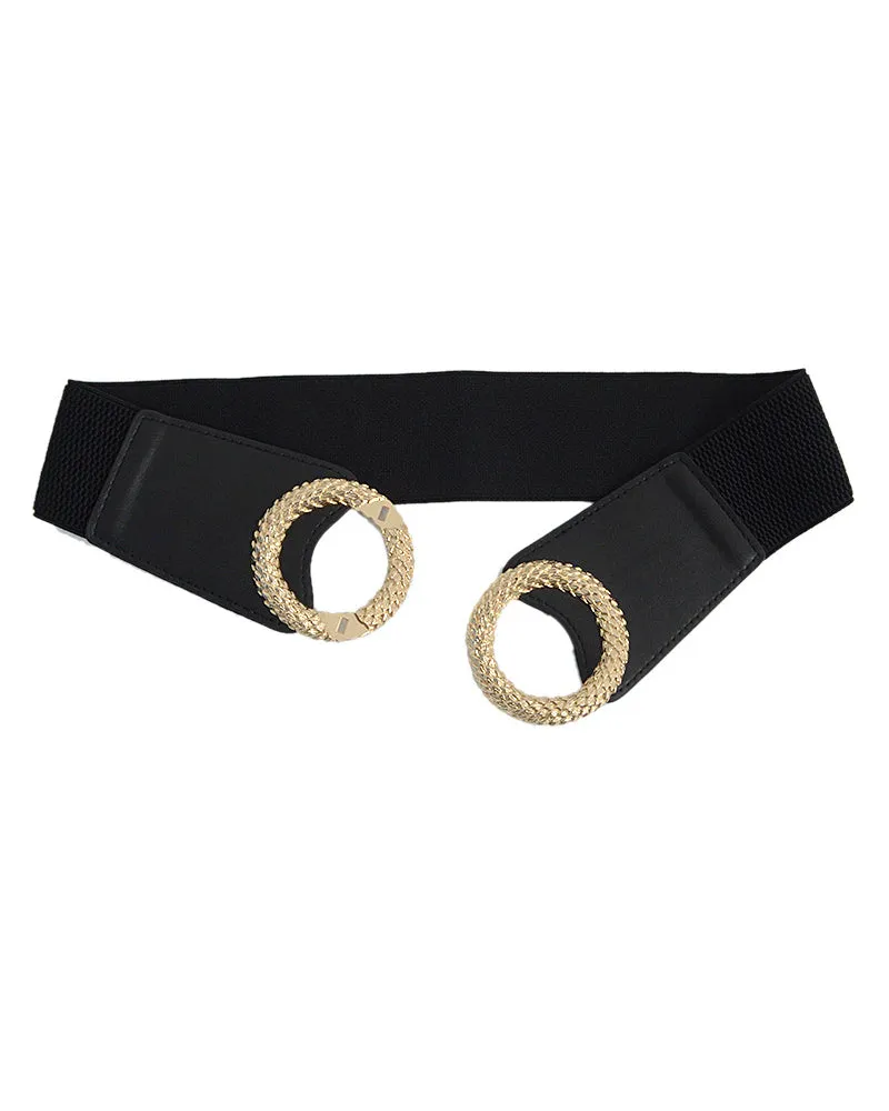 1pc Dual Round Buckle Elastic Wide Belt