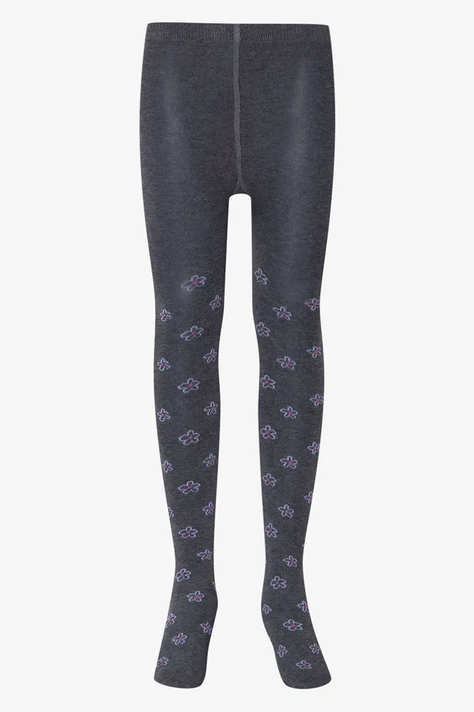 2 Pack Floral Tights Burgundy And Grey