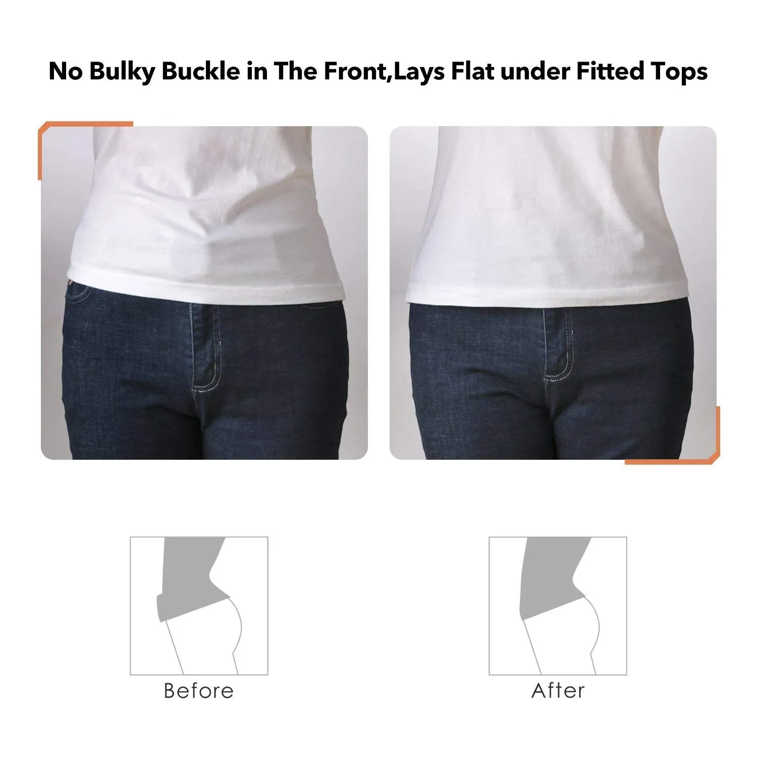 2 Pack Invisible Women Stretch Belt No Show Elastic Web Strap Belt with Flat Buckle for Jeans Pants Dresses