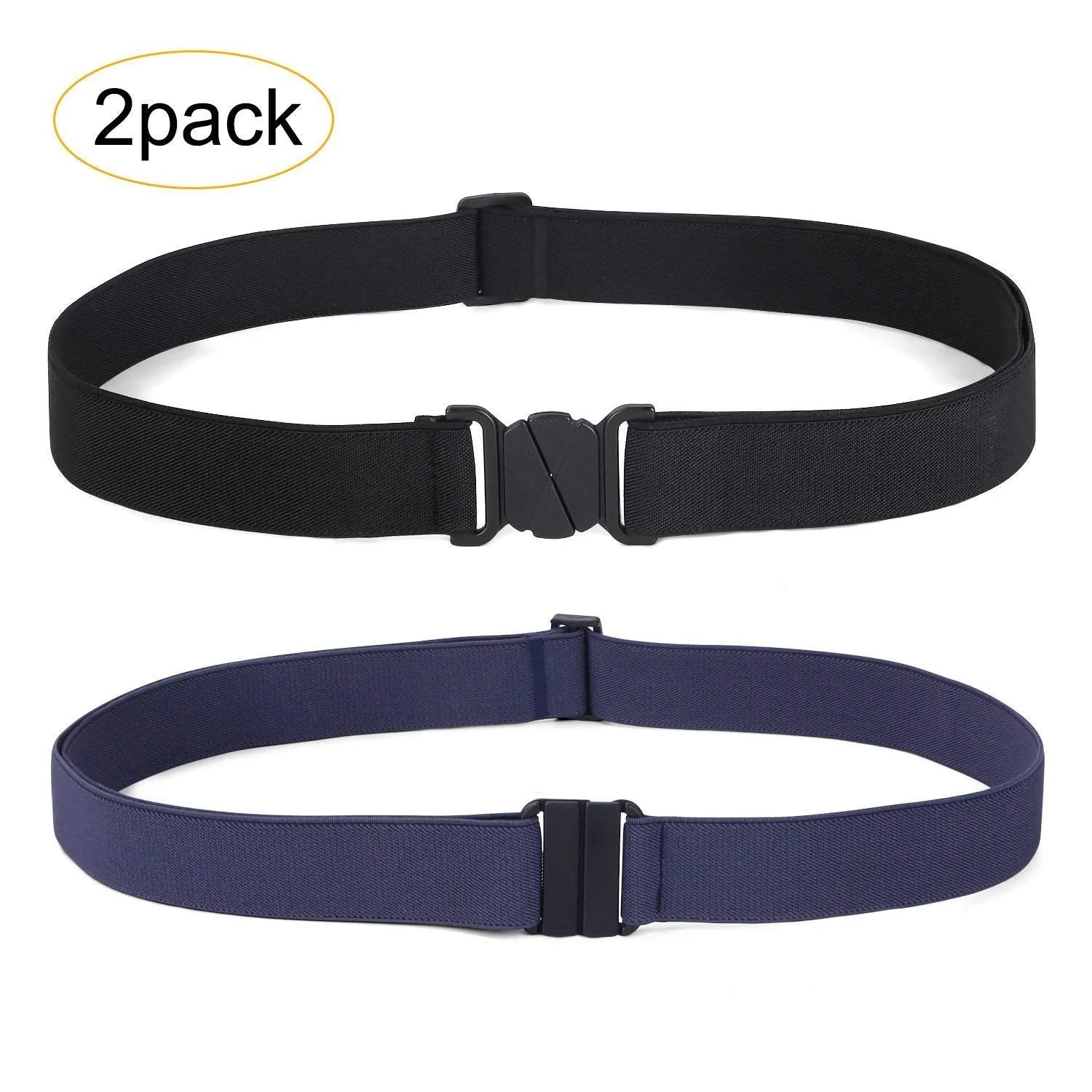 2 Pack Invisible Women Stretch Belt No Show Elastic Web Strap Belt with Flat Buckle for Jeans Pants Dresses
