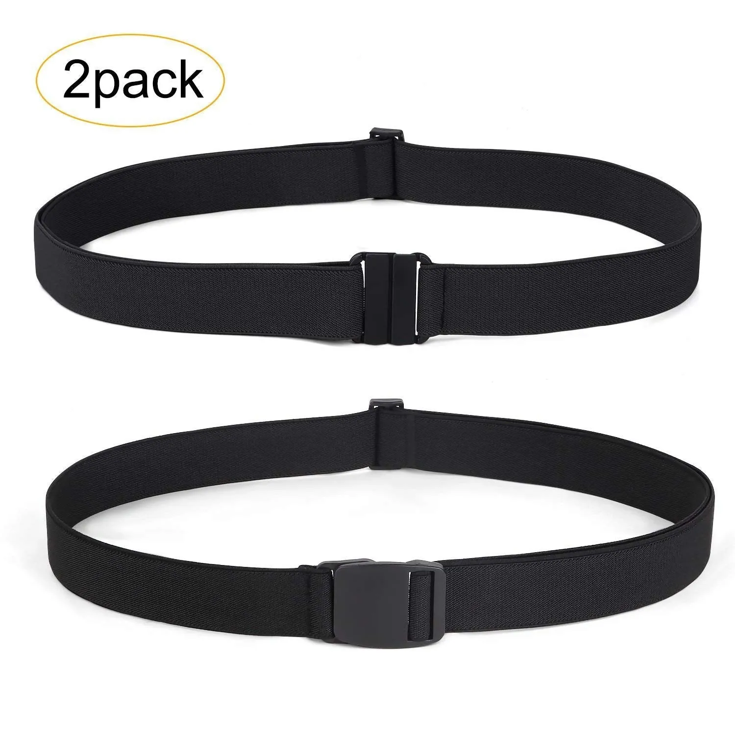 2 Pack Invisible Women Stretch Belt No Show Elastic Web Strap Belt with Flat Buckle for Jeans Pants Dresses