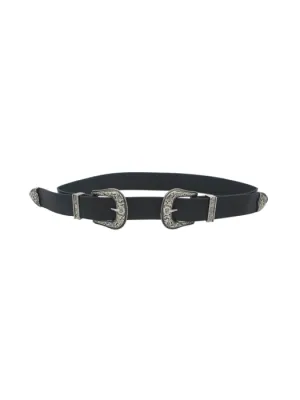 27 Floral Embossed Double Buckle Belt