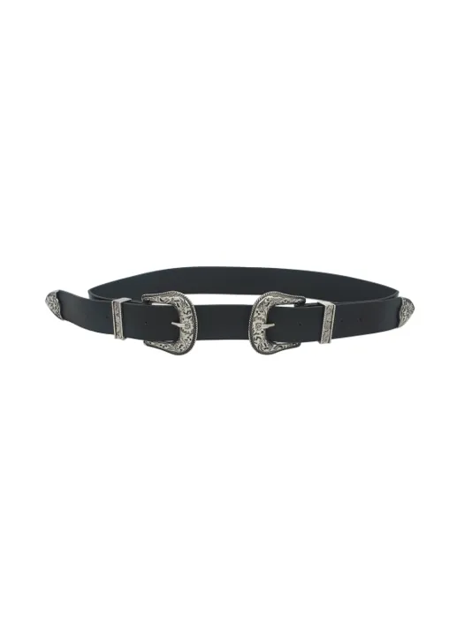 27 Floral Embossed Double Buckle Belt
