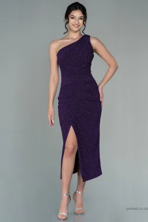 30107 Purple Glittery Slit One Shoulder Dress
