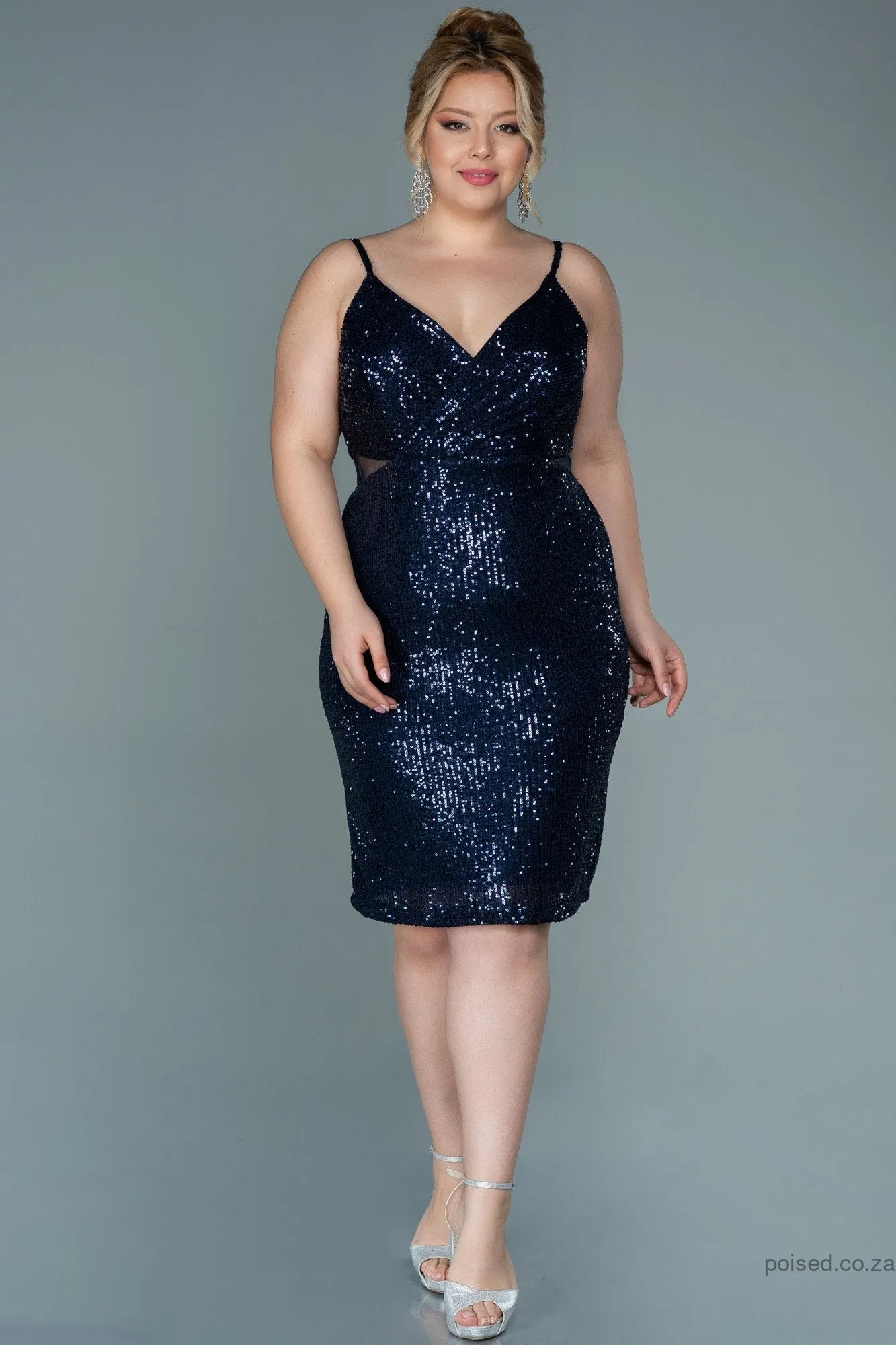 30115 Navy Blue Sequins Strap Dress