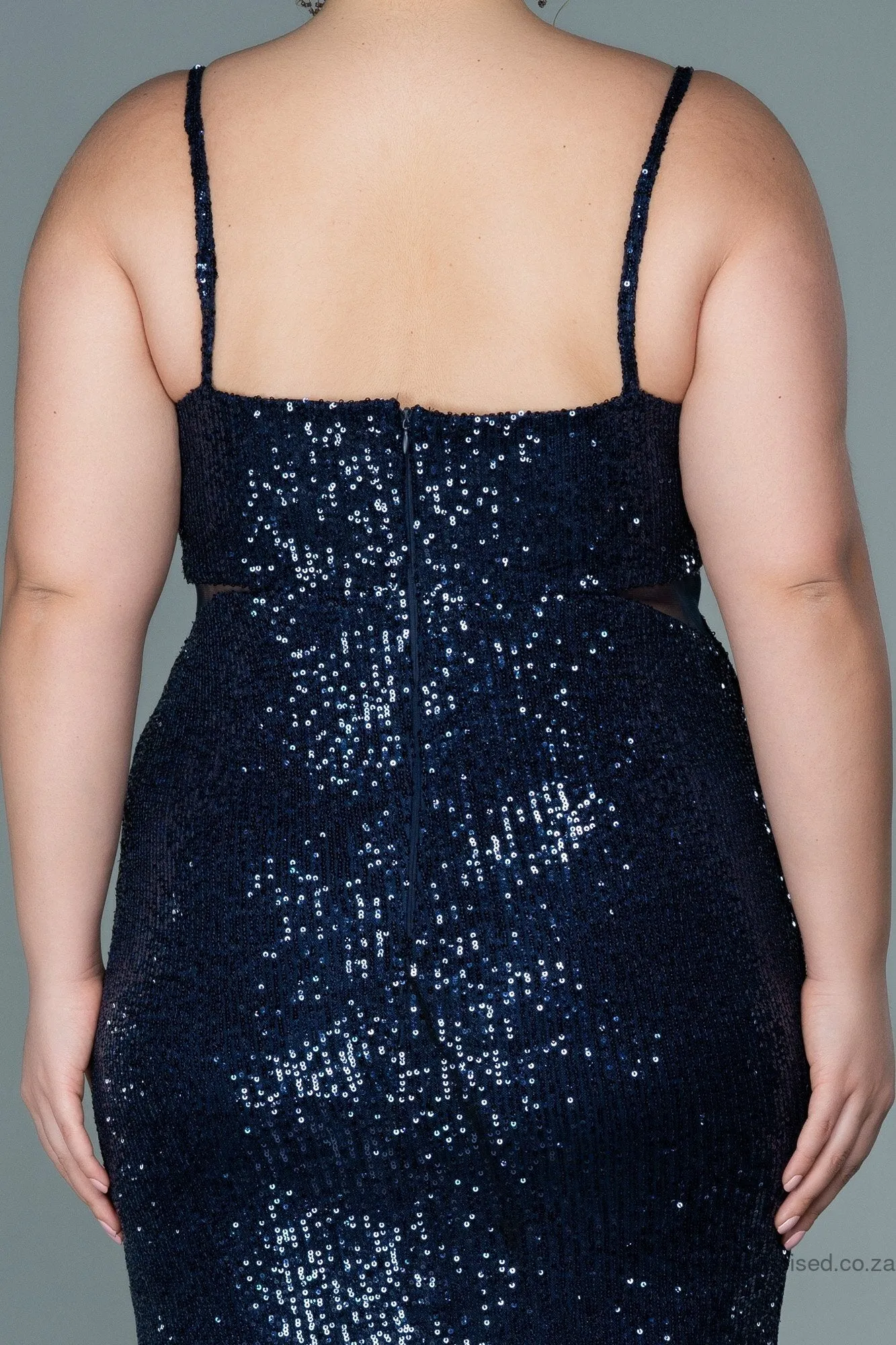 30115 Navy Blue Sequins Strap Dress