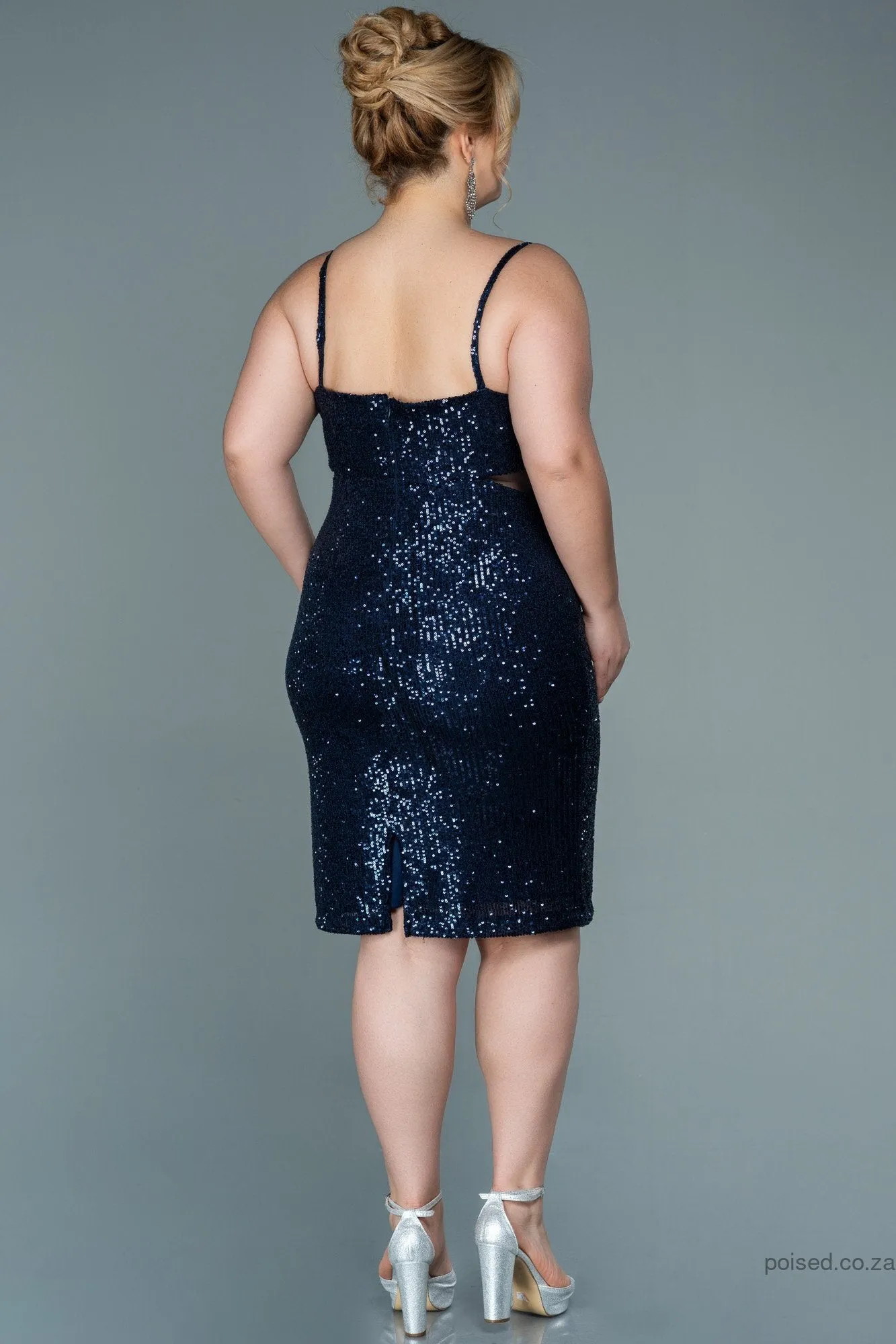 30115 Navy Blue Sequins Strap Dress