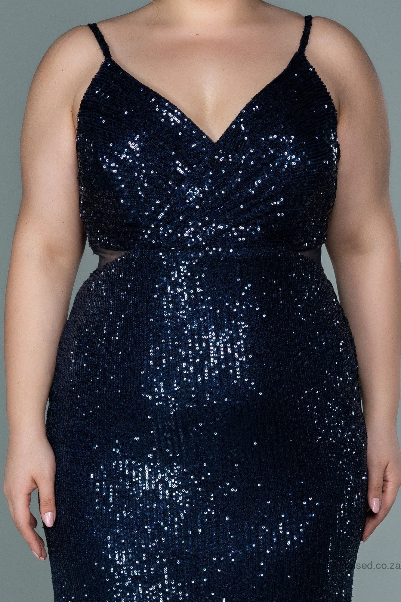 30115 Navy Blue Sequins Strap Dress