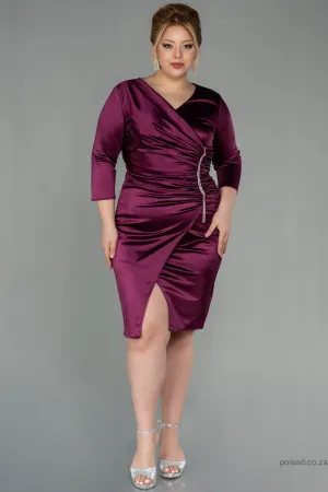 30126 Plum Shimmer Knee Length Sheath Dress