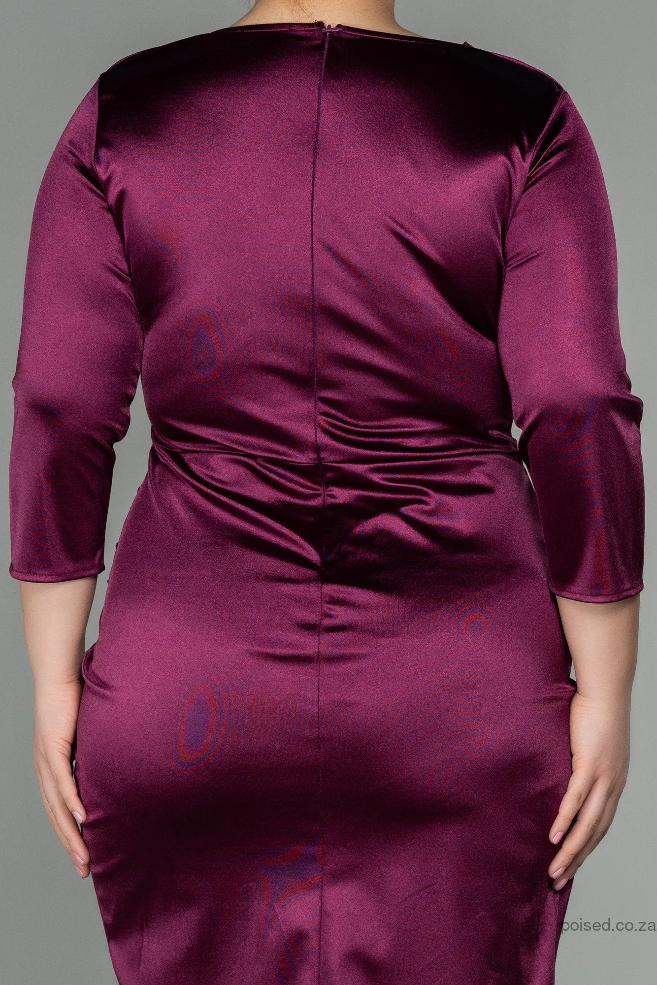 30126 Plum Shimmer Knee Length Sheath Dress