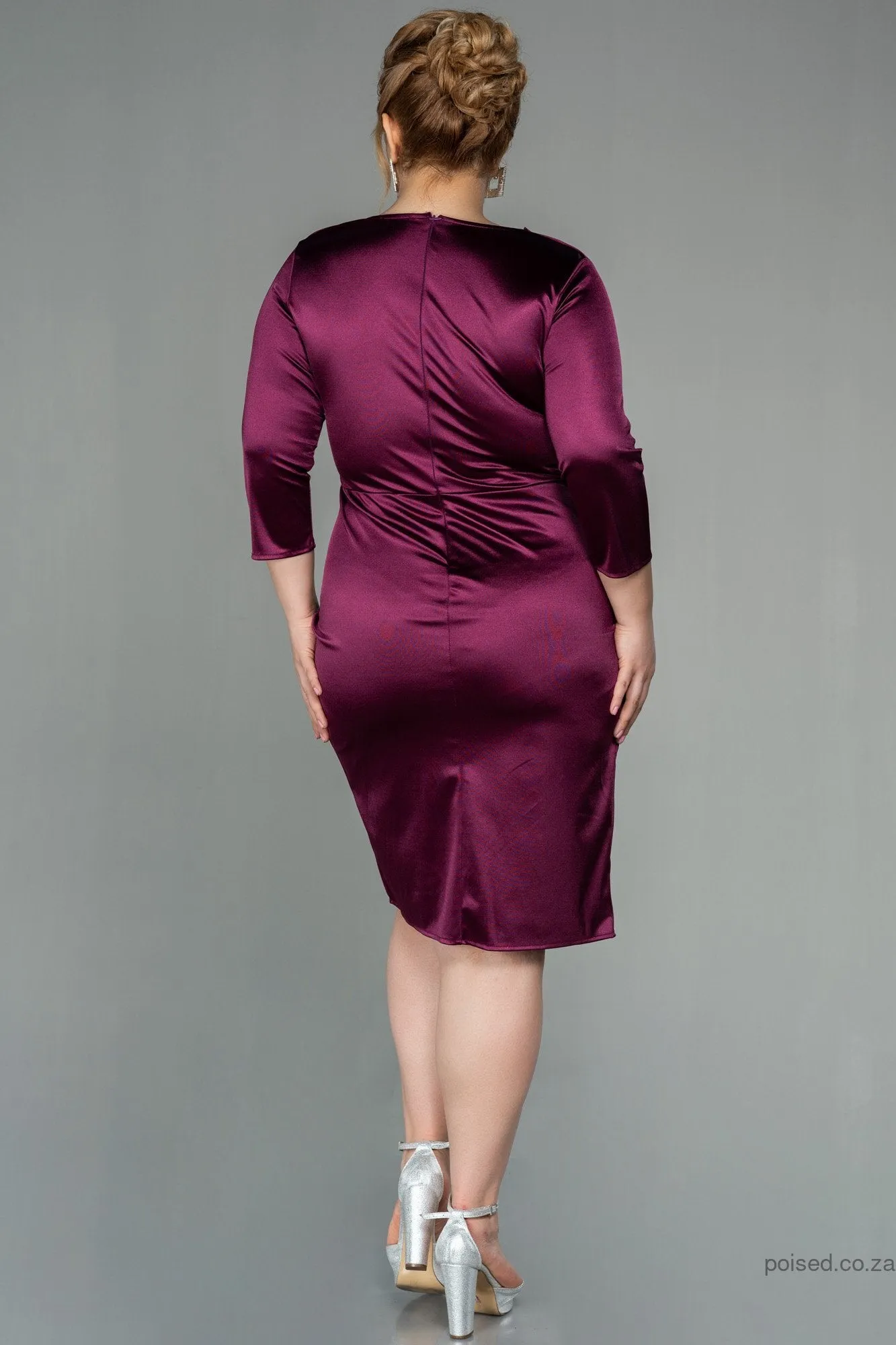 30126 Plum Shimmer Knee Length Sheath Dress