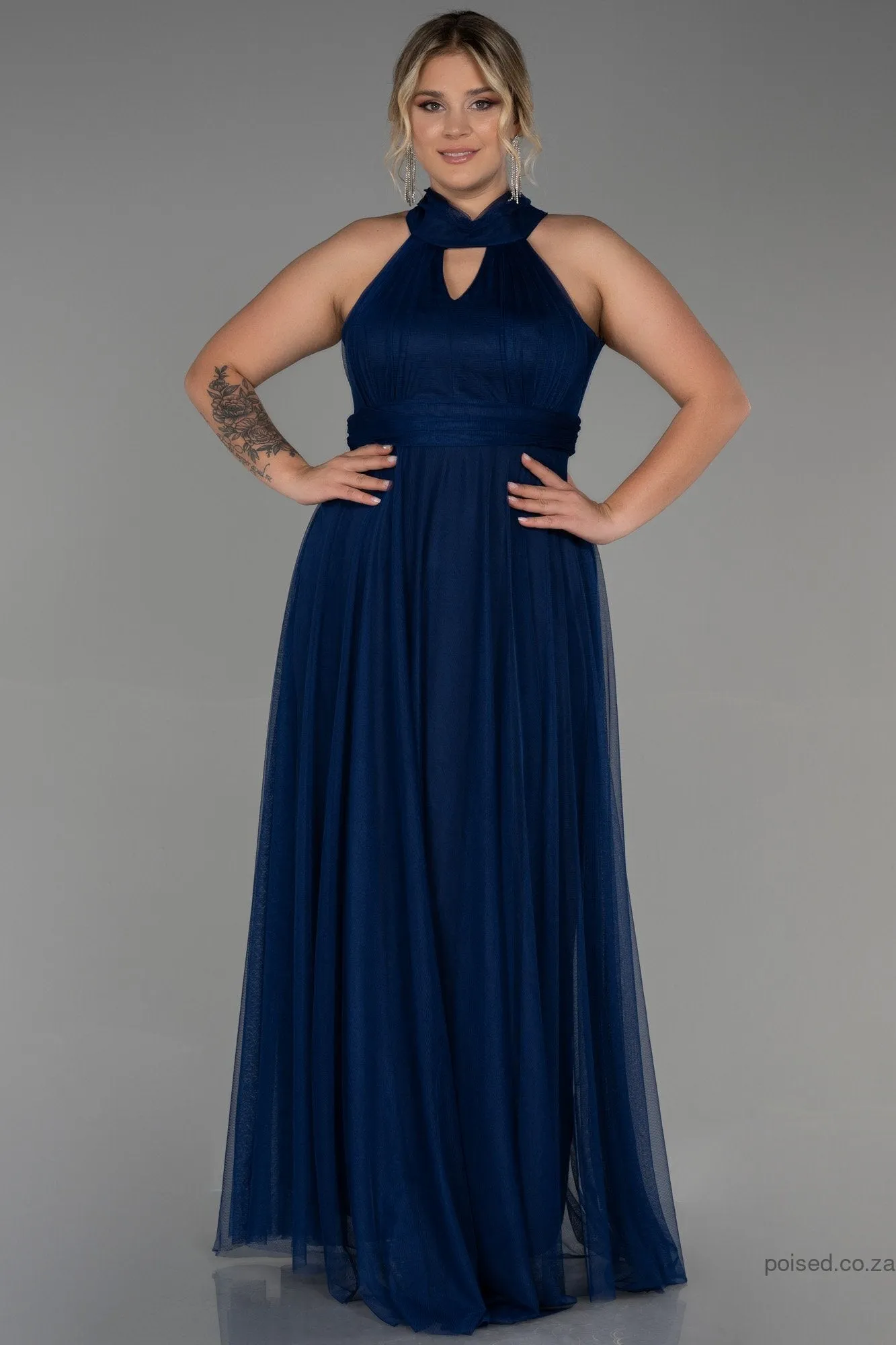 30191 Navy Blue Halterneck Tulle Dress