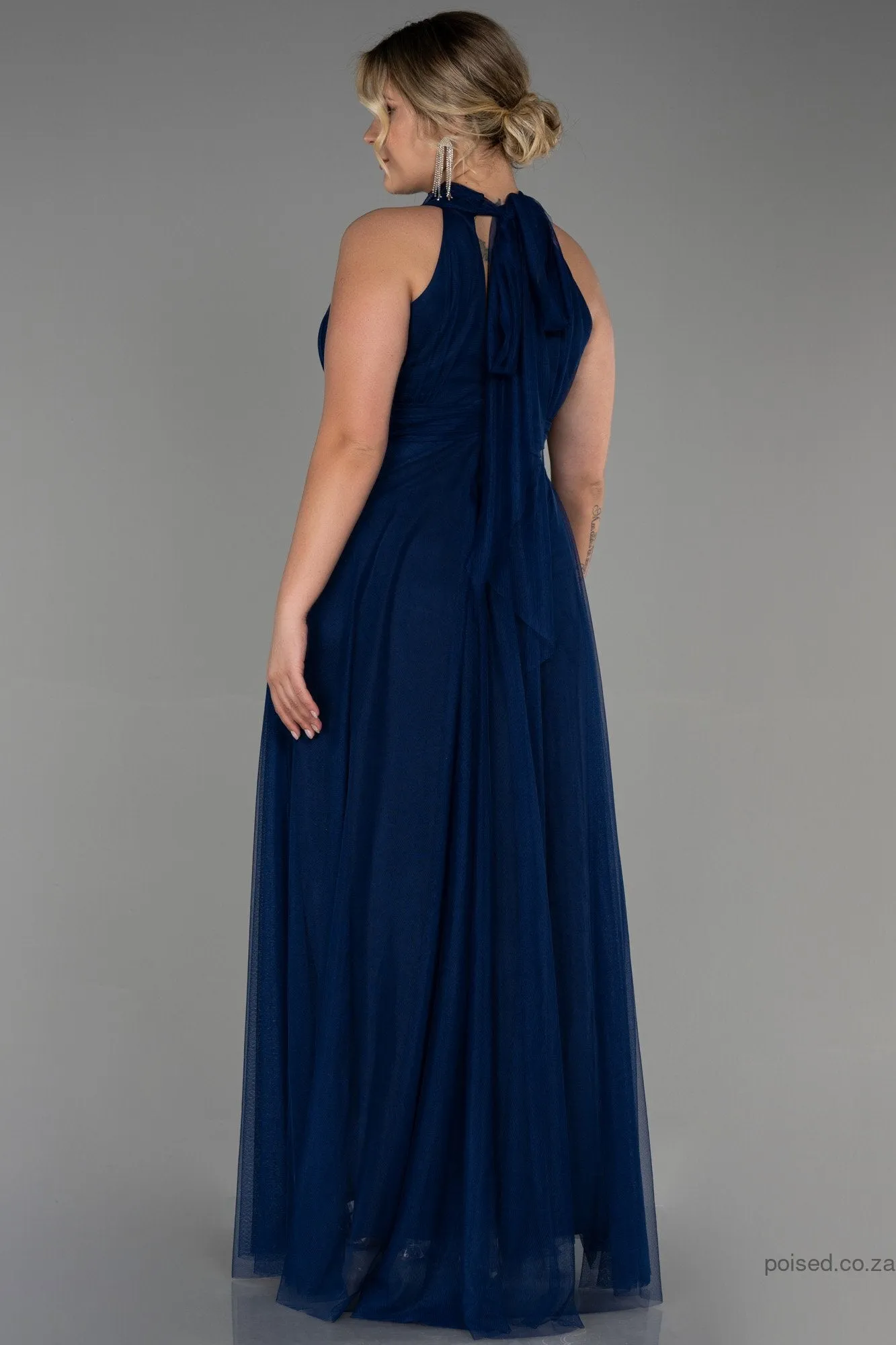 30191 Navy Blue Halterneck Tulle Dress