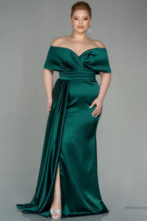 30222 Emerald Green Draped Slit Strapless Satin Dress