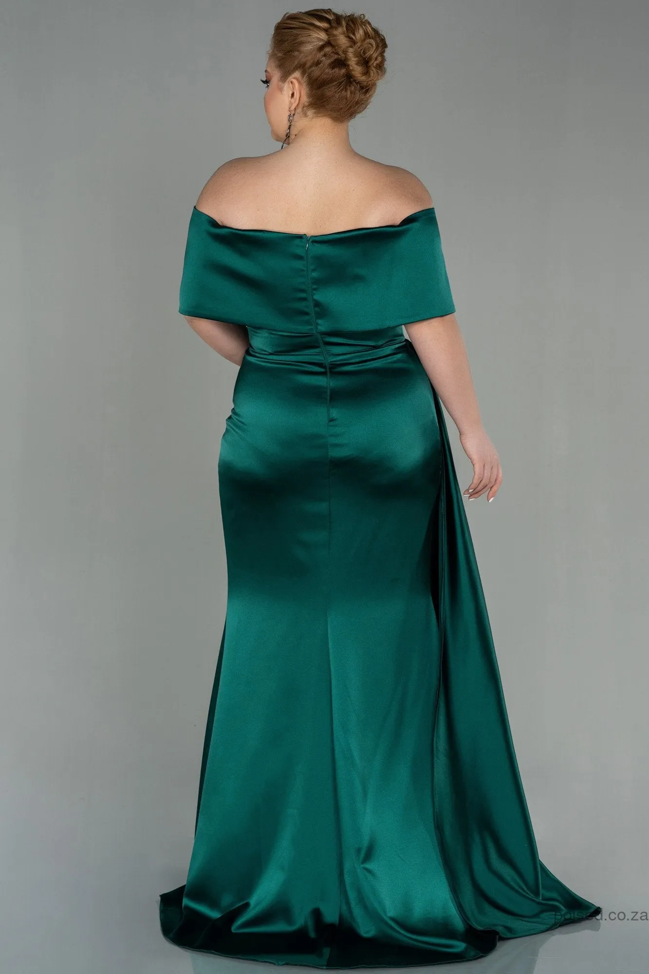30222 Emerald Green Draped Slit Strapless Satin Dress