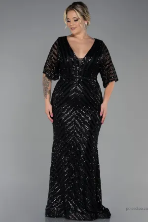 30228 Black Sheer Sleeve Sequins Mermaid Dress