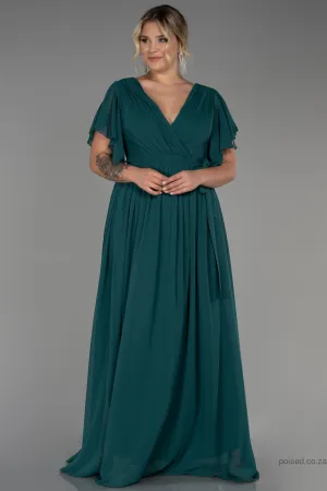 30233 Emerald Green Sheer Sleeve Empire Chiffon Dress