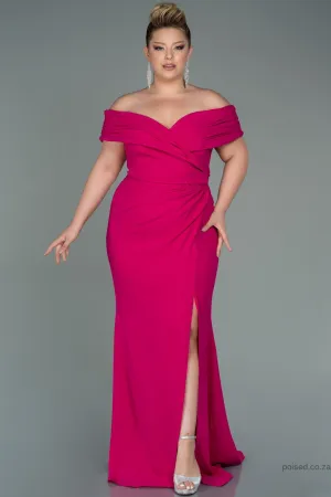 30243 Pink Draped Off-Shoulder Slit Dress