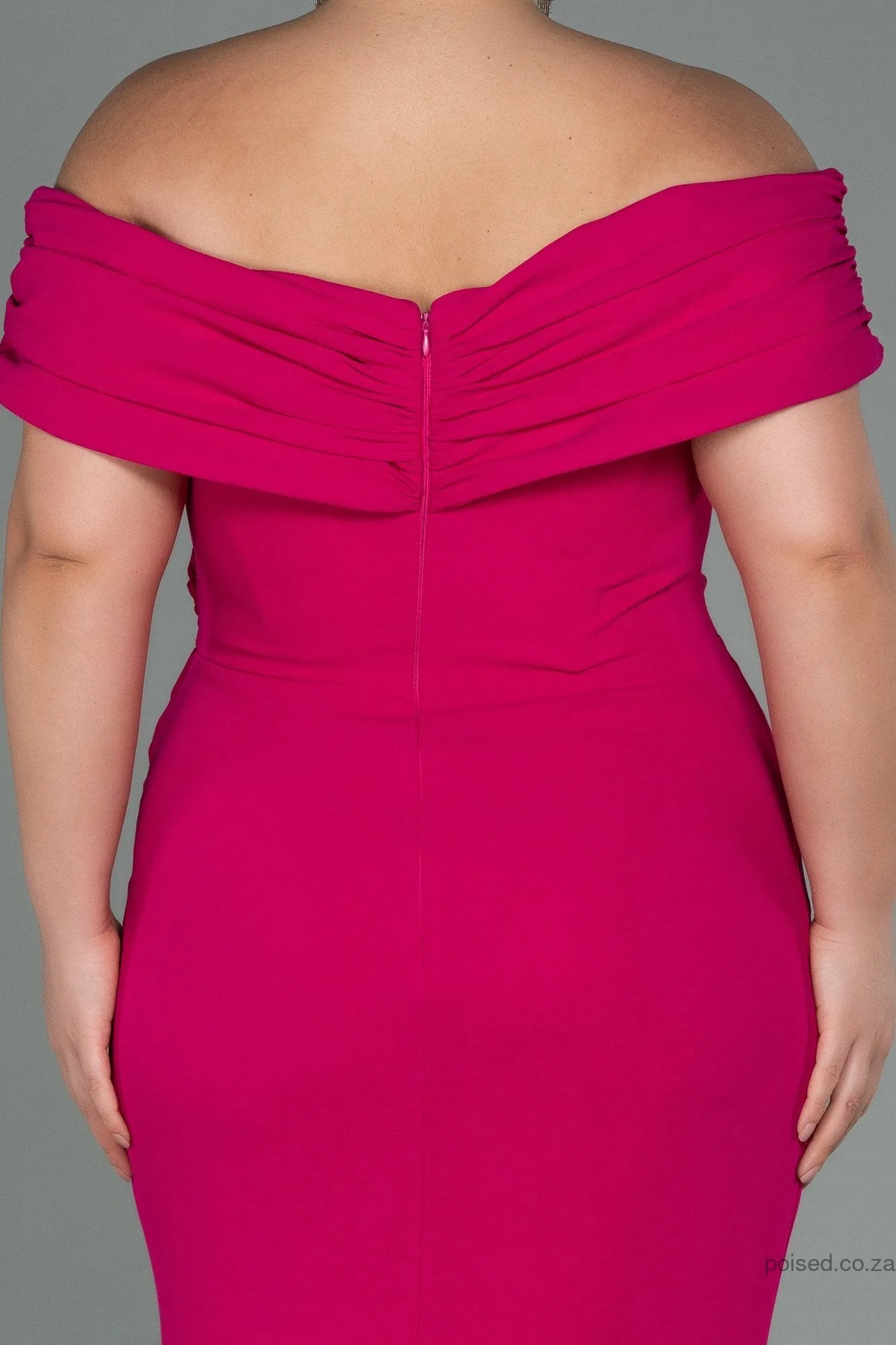 30243 Pink Draped Off-Shoulder Slit Dress