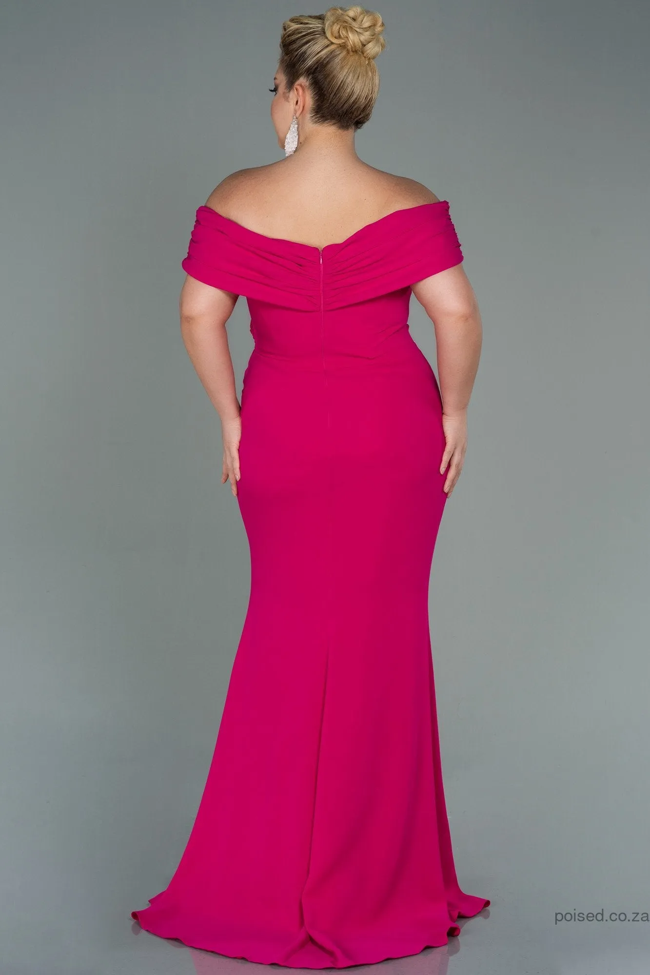 30243 Pink Draped Off-Shoulder Slit Dress