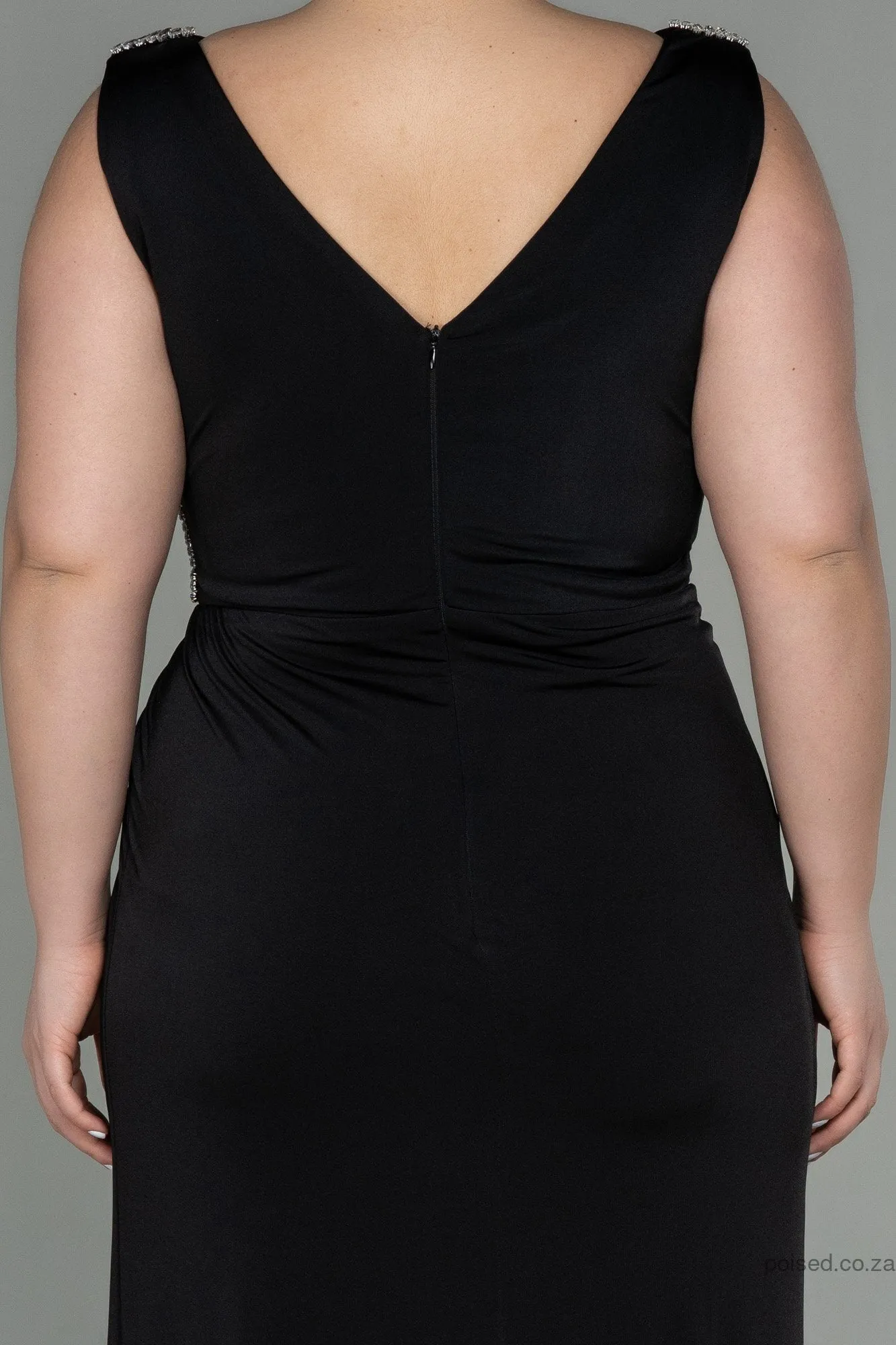 30272 Black Slit Draped Dress
