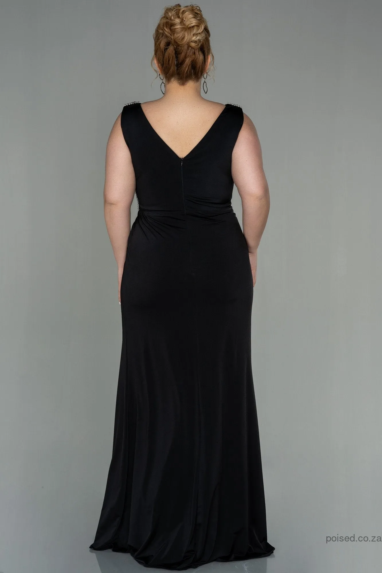 30272 Black Slit Draped Dress