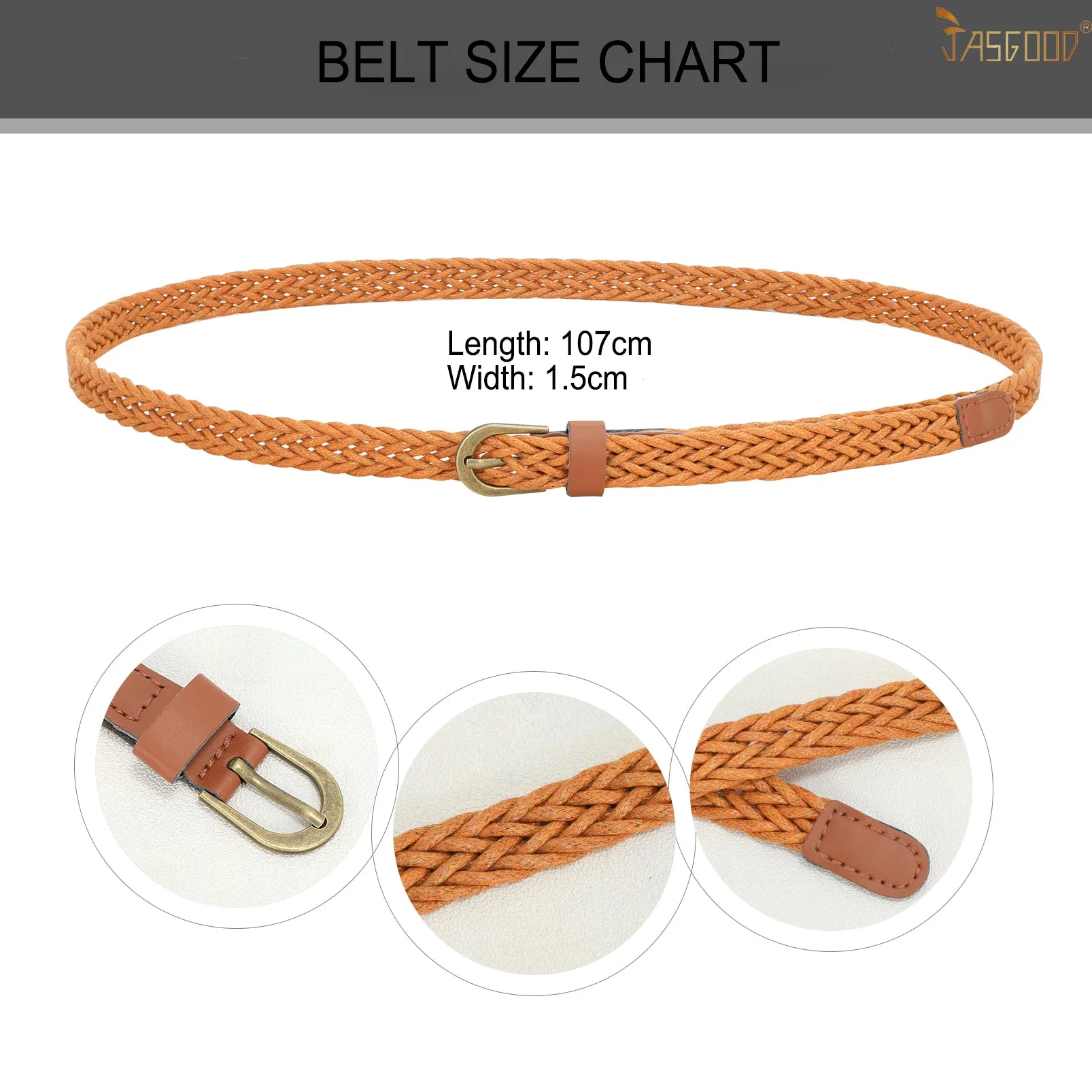 4Pack JASGOOD Braided Belt Women  Waist Belt Skinny Woven Belt for Dress