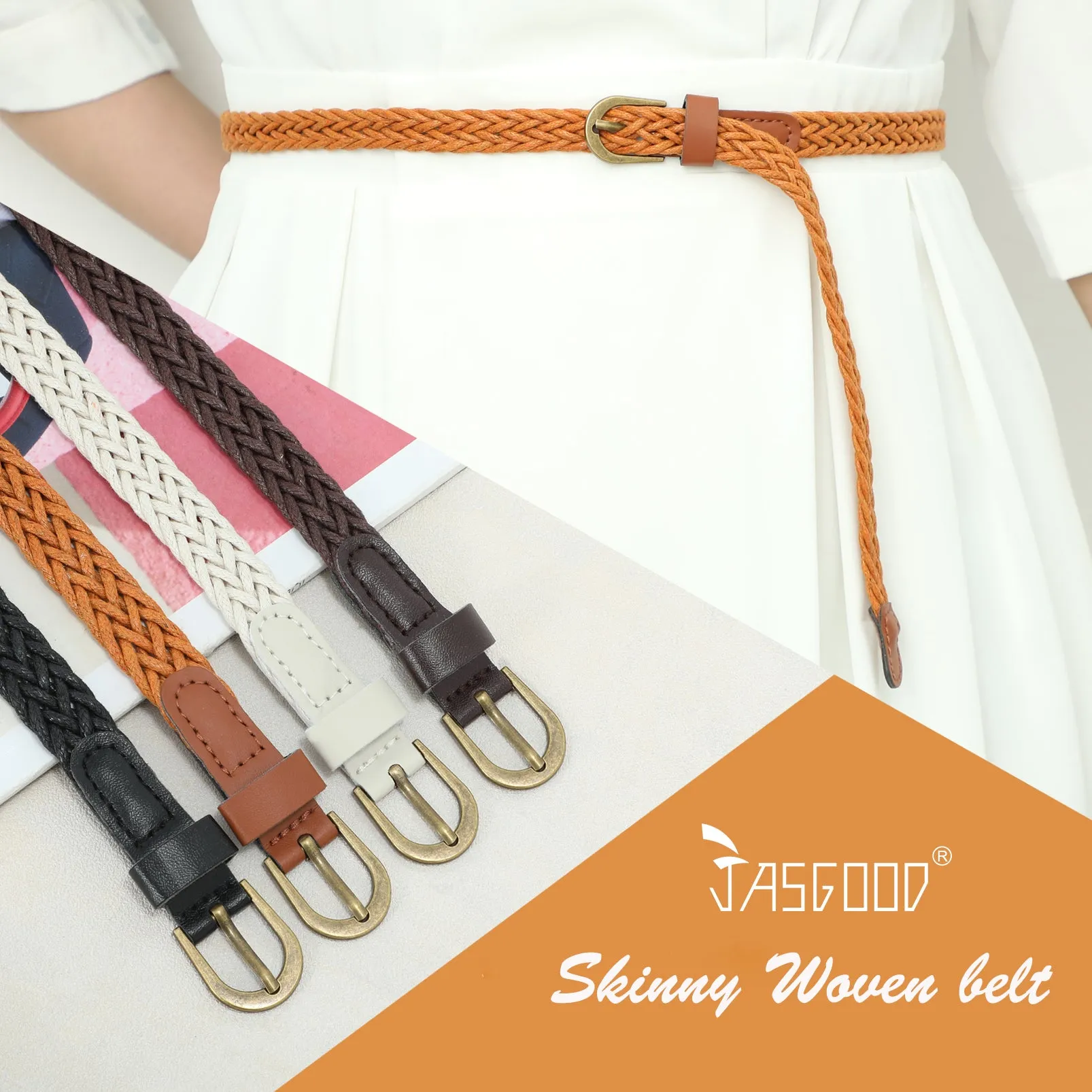 4Pack JASGOOD Braided Belt Women  Waist Belt Skinny Woven Belt for Dress