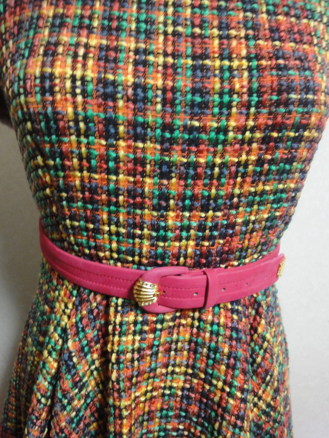 80's Vintage Christian Dior tropical pink suede leather belt with gold motif and crystal stones. Mod and chic belt from Dior.