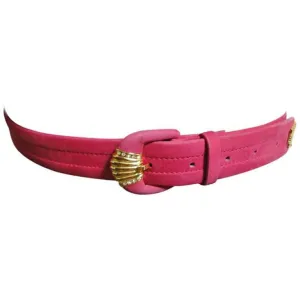 80's Vintage Christian Dior tropical pink suede leather belt with gold motif and crystal stones. Mod and chic belt from Dior.