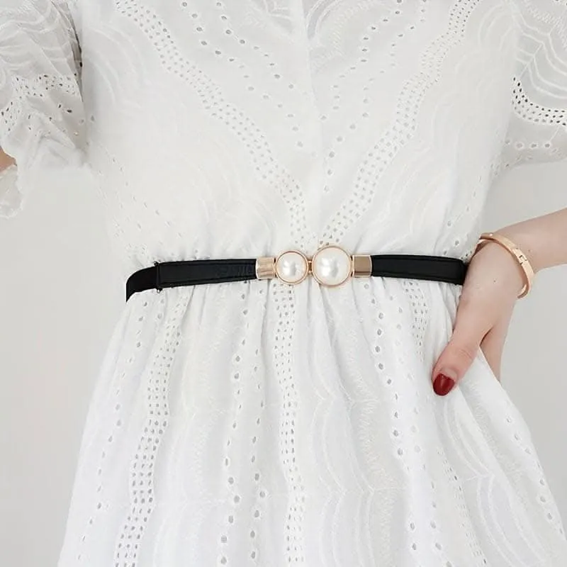 Adjustable Faux Pearl Elastic Waist Belt