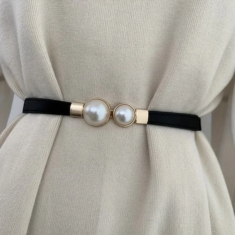 Adjustable Faux Pearl Elastic Waist Belt