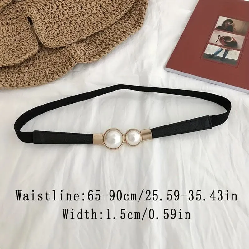 Adjustable Faux Pearl Elastic Waist Belt