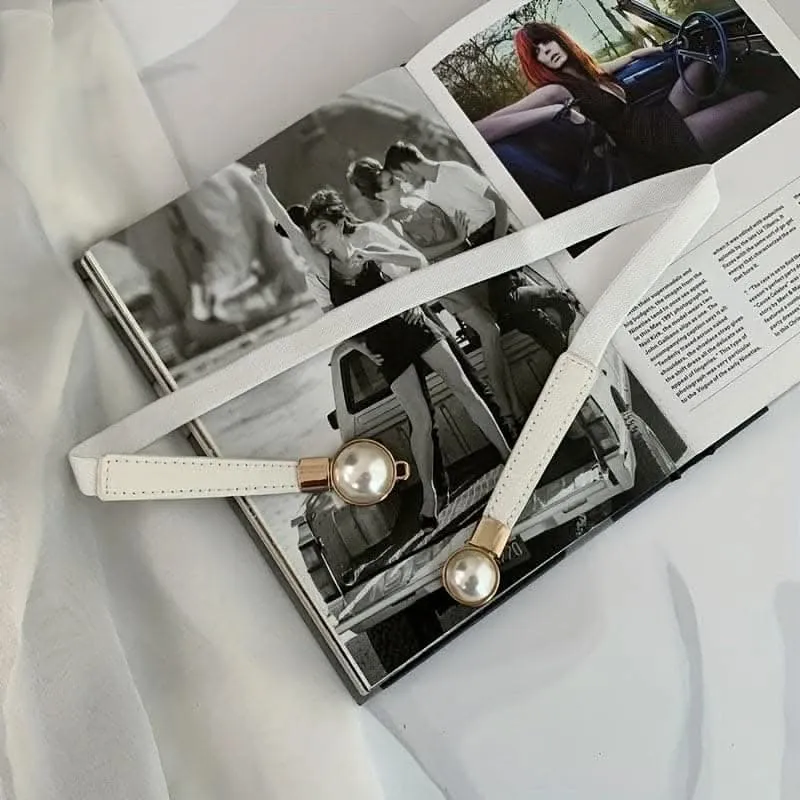 Adjustable Faux Pearl Elastic Waist Belt