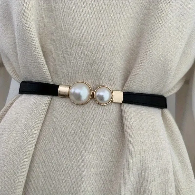 Adjustable Faux Pearl Elastic Waist Belt